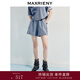 MAXRIENY精致日常感收腰燙鉆高腰水洗牛仔短褲25夏款褲腿短褲女 藍色 M