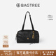 BAGTREE包包樹(shù)風(fēng)信包新款植鞣牛皮波士頓包單肩腋下大容量通勤保齡球女包 檀黑色+黑色啟笛掛件 小眾輕奢女包