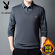 花花公子（PLAYBOY）長(cháng)袖T恤男士秋冬季上衣加絨加厚休閑假兩件打底衫 深灰 XL