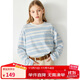 ELLE KIDS春季新款女童圓領(lǐng)復古藍白條紋全棉休閑打底衫寬松長(cháng)袖T恤上衣