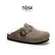 FOSA張元英同款軟木鞋男女同款勃肯鞋牛皮女鞋外穿半拖鞋棉拖鞋保暖鞋 卡其色【羊毛款】 建議拍大一碼 39