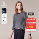 哈吉斯（HAZZYS）女裝 秋季女士純棉條紋寬松長(cháng)袖T恤女ABTSE0CCX02 藏青色NV L (165/88A 40)