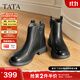 他她（TATA）加絨奶皮靴子秋羊皮英倫時(shí)裝靴短筒厚底真皮粗跟短靴CF801DD5 黑色（絨里） 37