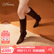 73Hours鐘楚曦同款女鞋摩卡情緒25冬季新款堆堆靴及膝長(cháng)靴時(shí)裝靴 紅棕色 【鐘楚曦/小桃同款】 38
