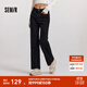 森馬（Semir）森柔牛仔|牛仔褲女抓毛闊腿褲舒適街頭個(gè)性冬季寬松長(cháng)褲潮酷 牛仔水洗黑98201 S