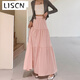 LISCN白色蛋糕裙女春夏新款甜美風(fēng)半身裙小個(gè)子中長(cháng)裙高腰層次大擺裙子 粉色 M 加長(cháng)