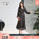 三彩2025秋季新款碎花連衣裙法式V領(lǐng)收腰A字裙長(cháng)裙浪漫S 黑米花卉 L 165/88A