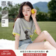 香影【小熊奇遇T】灰色短袖t恤女夏2025新款寬松落肩撞色刺繡上衣 熔巖灰色 M 160/84A/95-110斤