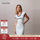 Calvin KleinCK Jeans25早秋新款女士字母復古辣妹正肩大U領(lǐng)針織連衣裙47C259G XE2-青藍 S