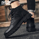 IYUZ輕奢男鞋2026新款真皮中幫馬丁靴男品牌復古工裝英倫風(fēng)增高休閑鞋 黑色【正品男鞋】 42