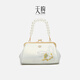 PmSix新中式國風(fēng)旗袍包漢服手提單肩斜挎輕奢繡花中年媽媽真皮小包女包 珠光白-禮盒裝