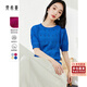 梵希蔓法式鏤空套頭短袖針織衫女夏新款提花泡泡袖圓領(lǐng)上衣 克萊因藍 L