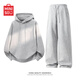名創(chuàng  )優(yōu)品（MINISO）男士運動(dòng)套裝連帽衛衣直筒褲秋冬2025新款純色套頭衫休閑衛褲整套 【加絨保暖套裝】麻灰+麻灰 L /175 (寬松重磅 休閑時(shí)尚)