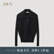 OVV秋冬熱賣(mài)女裝絲毛翻領(lǐng)半開(kāi)襟休閑長(cháng)袖針織衫 黑色（凈色）A7 M