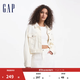 GAP女裝短款翻領(lǐng)毛邊牛仔外套百搭復古風(fēng)夾克640189 米白色 M (165/84A) 亞洲尺碼