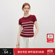 范思藍恩條紋圓領(lǐng)短袖針織衫t恤女夏季2025新款后背鏤空上衣2698 酒紅 S