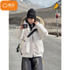 棉致大毛領(lǐng)工裝派克服棉服女冬季新款加厚韓版寬松棉衣羽棉襖絨服外套 2509米白色【高品質(zhì)】 M 105-120斤