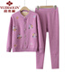 俞兆林中老年人女冬裝套裝奶奶圓領(lǐng)繡花加絨長(cháng)袖保暖內衣兩件套老人衣服 淺紫色 3XL 125-140斤