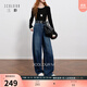 三彩2025冬季新款一體絨磨毛收腰牛仔褲休閑寬松鐮刀褲長褲M 海軍藍預(yù)售[付款25天內(nèi)]發(fā) M 160/68A