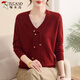啄木鳥(niǎo)（TUCANO）媽媽秋裝套裝喜婆婆婚宴裝針織小衫中老年人春秋上衣打底毛衣女裝 安哥拉紅 3XL （建議120-130斤）