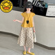 G.duck女童夏裝套裝2025新款休閑洋氣中大兒童小飛袖七分闊腿褲兩件套潮 黃色圓點(diǎn)套裝 150 cm