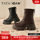 他她（TATA）加絨喵爪靴2025秋冬百搭時(shí)裝靴女瘦瘦短靴新款彈力靴CEG07DZ5 黑色 37
