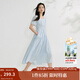茵曼簡(jiǎn)約方領(lǐng)分割收褶連衣裙2025夏季女裝新款浪漫泡泡袖中長(cháng)裙子 淺藍色 S