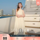 三彩2025夏季新款掛脖連衣裙無(wú)袖寬松A字裙氛圍感長(cháng)裙度假M 嫩黃色 M 160/84A