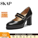 圣伽步（SKAP）高跟鞋女士粗跟百搭淺口瑪麗珍單鞋