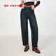 EP雅瑩[三明治鵝絨]彈力高腰寬松加絨加厚直筒牛仔褲2025秋冬新款J616A 藍色 三明治鵝絨  L