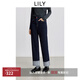 LILY2025冬新款復古簡(jiǎn)約撞色彈力百搭通勤加絨直筒褲原色牛仔褲女 419牛仔藍 S