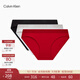 Calvin Klein內衣女士三條裝提花腰邊ck純色舒適棉質(zhì)微彈性感比基尼三角內褲女 Z7Z-太空黑/牛乳白/胭脂紅 3條 S