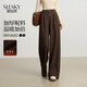 熙世界（sllsky）人字紋毛呢闊腿褲2025秋冬季窄版直筒針織西裝褲休閑褲子 棕咖色 L