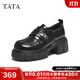 他她（TATA）加絨樂(lè )福鞋女2025新款增高鞋子牛津鞋通勤單鞋小皮鞋 黑色（方糖款）-CHY07 38