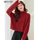 Mrdiane wei保暖毛衣女針織衫寬松冬裝時(shí)尚百搭打底衫上衣 酒紅 均碼 