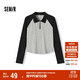 森馬（Semir）POLO衫女短款拼色插肩袖修身上衣小個(gè)子秋顯瘦套頭衫101524115003