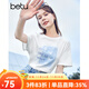 百圖betu女裝夏新款T恤海洋珠片繡印花短袖寬松純棉T恤女2304T20 白色 L