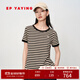 EP雅瑩女裝 長(cháng)絨棉休閑圓領(lǐng)條紋正肩短袖t恤衫上衣 2025新款5337A 駝色 XL