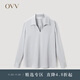 OVV春夏熱賣(mài)女裝優(yōu)雅緞面醋酸經(jīng)典翻領(lǐng)長(cháng)袖襯衫上衣 銀色（凈色）A2 S