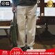 馬登工裝 復古棉籽殼休閑牛仔褲米白色耐磨寬松直筒長(cháng)褲子男潮 米白色 （版型寬松） 30