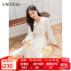 LAGOGO荷葉邊溫柔氣質(zhì)連衣裙女拉谷谷2025年春季新款泡泡袖A字裙 米色 L