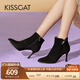 接吻貓KISSCAT秋冬新款摩登氣質(zhì)高跟裸靴尖頭細跟時(shí)裝靴女KA43714-12 黑色 39