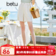 betu百圖女裝短褲女夏ins風(fēng)簡(jiǎn)約多色休閑短褲女高腰闊腿褲短褲女2204T57 杏色 M