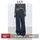 LILY2025秋新款純棉復古撞色拼接休閑通勤原色牛仔褲直筒闊腿褲女 428靛藍 M