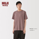無(wú)印良品（MUJI）男式 天竺編織圓領(lǐng)短袖T恤 男士打底衫男款 男裝 煙熏粉色條紋 M (170/92A)
