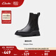 Clarks其樂(lè )潮思系列女鞋冬季經(jīng)典復古英倫風(fēng)粗跟方頭切爾西靴中筒短靴 黑色 261747084 36