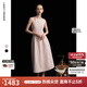 朗姿2025夏季新款優(yōu)雅一字領(lǐng)無(wú)袖連衣裙女高端法式修身收腰裙子 淡粉色 M