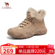 駱駝（CAMEL）工裝靴女休閑厚底高幫鞋登山鞋馬丁靴 L24W283645 卡其(加絨) 37