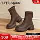 他她（TATA）加絨喵爪靴2025秋冬百搭時(shí)裝靴女瘦瘦短靴新款彈力靴 啡色 37