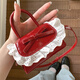 集領(lǐng) 蝴蝶結手提小包包女2026新款可愛(ài)蕾絲單肩斜挎包紅色迷你小方包 紅色